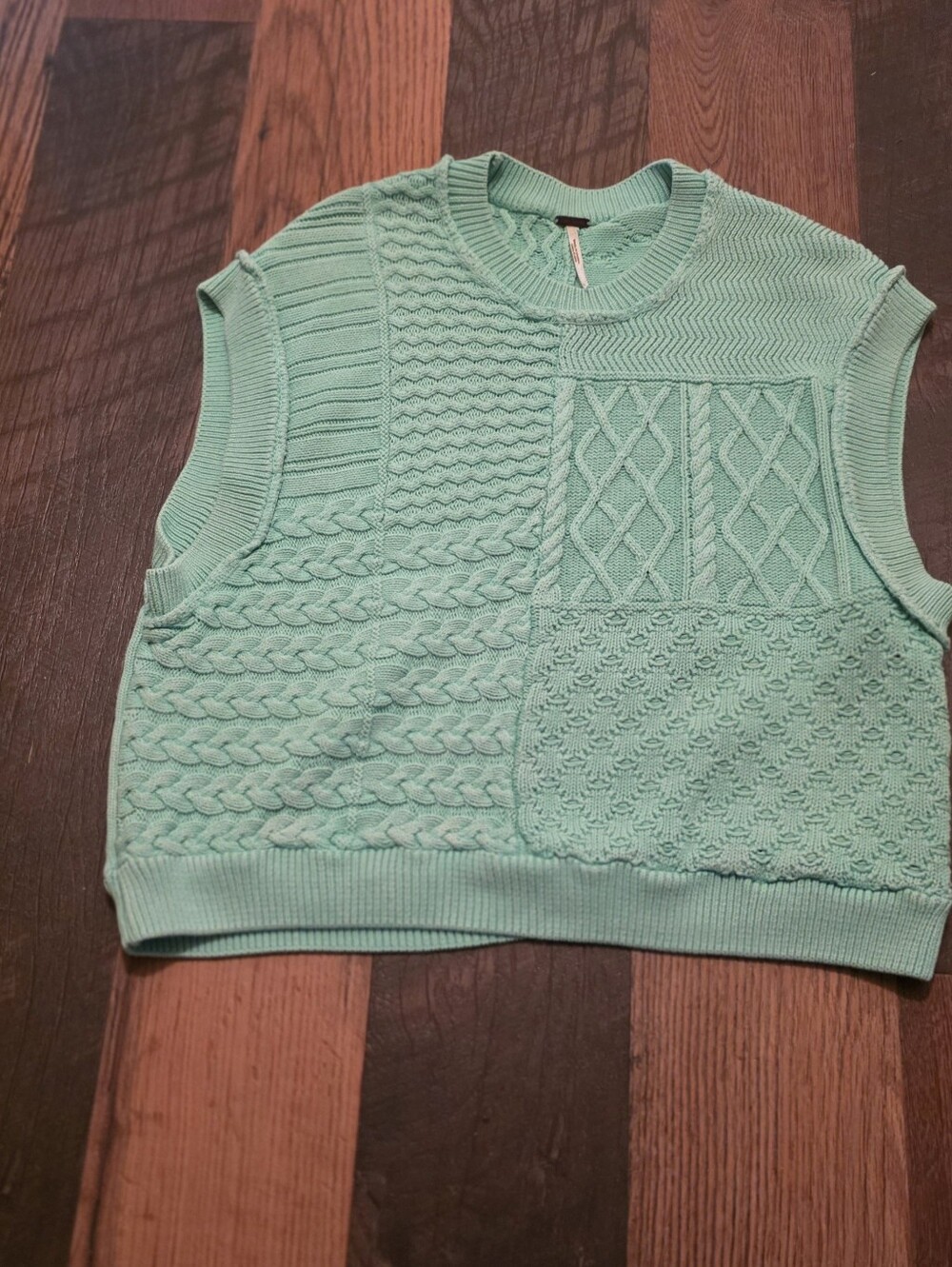 Free People Mint Green Textured Cable Knit Sleeveless Sweater Vest